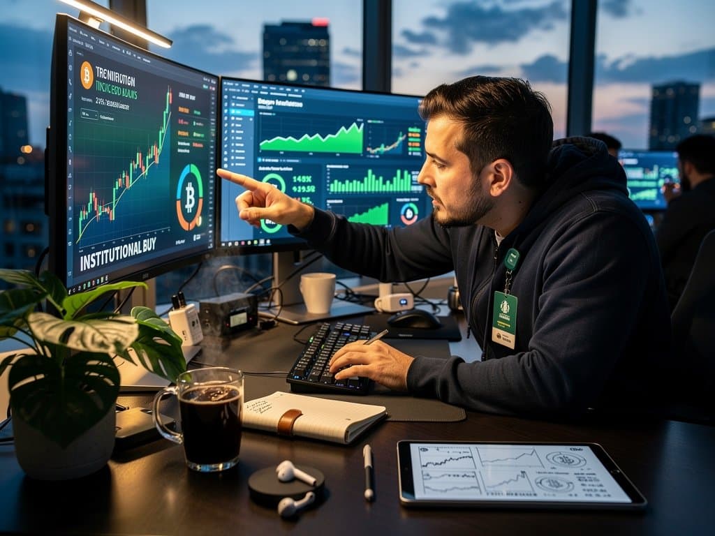 Creator workspace with Bitcoin price at $75,710 USD, Fear & Greed 33, MicroStrategy buy news, newsletter growth dashboard